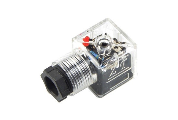 O Conector Transparente LED DIN A é um conector elétrico padrão DIN 43650-A, utilizado em todas as válvulas construídas sobre a norma ISO 4401.