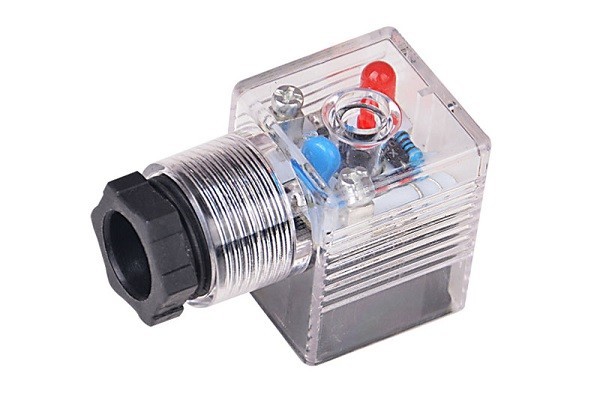 Conector elétrico (DIN 43650) Transparente com Retificador e LED - Formato "A".