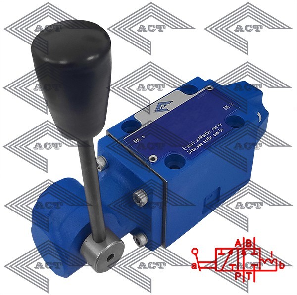 A Válvula Direcional Manual 3WMM6-A6X/F é uma válvula direcional com êmbolo de acionamento mecânico ou manual, montada conforme requisitos da ISO 4401.