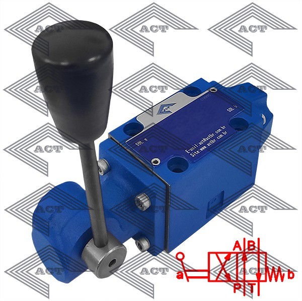 A Válvula Direcional Manual 4WMM6-D6X é uma válvula direcional com êmbolo de acionamento mecânico ou manual, montada conforme requisitos da ISO 4401.