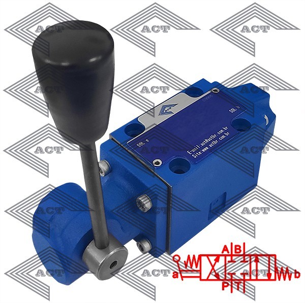 A Válvula Direcional Manual 4WMM6-E6X é uma válvula direcional com êmbolo de acionamento mecânico ou manual, montada conforme requisitos da ISO 4401.