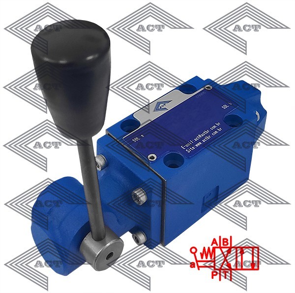 A Válvula Direcional Manual 4WMM6-Y5X é uma válvula direcional com êmbolo de acionamento mecânico ou manual, montada conforme requisitos da ISO 4401.
